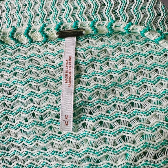 Free People Green/Ivory Lace and Stripe Crochet Peplum Feminine Romantic Tank - Picture 6 of 6